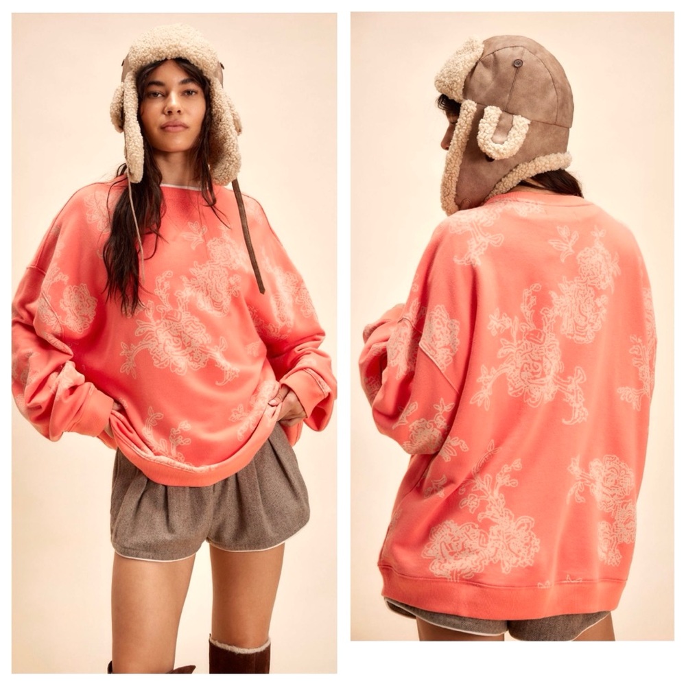Free People Coral Floral Sweatshirt